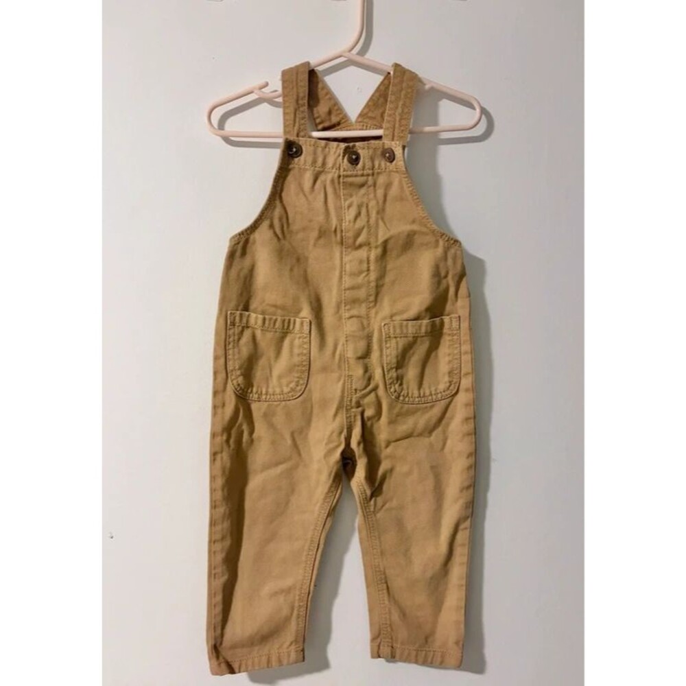 HEMA Toddler Camel Tan Canvas Overalls Utility Jumpsuit Baby 9-12 Months
